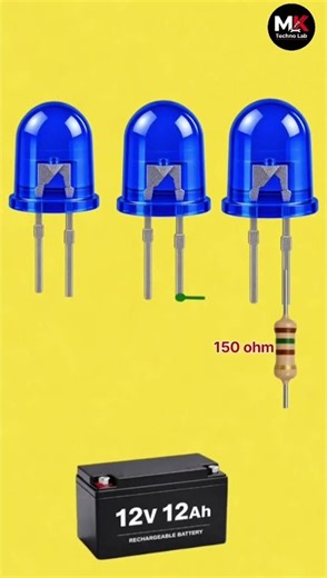 3 Blue LEDs on 12V Battery Using a 150Ω Resistor | Simple LED Circuit #LED #Electronics#usa