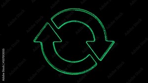 Reset Animated Icon appearing with Lines on black background Loading arrow, Reload symbol. Rotation arrows in a circle sign update symbol, update, refresh icon, landing pages.