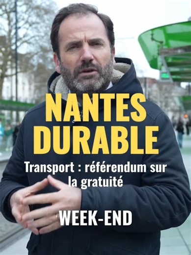 La gratuité des transports le week-end est une question trop importante pour que je la décide seul. Rien n’est jamais vraiment gratuit. Cette mesure engendre des hausses ailleurs et des manques à gagner pour financer d’autres projets essentiels pour Nantes. C’est pourquoi j’ai décidé d’organiser un référendum local. Depuis le début de cette campagne, je suis à votre écoute. Ce sont les Nantais qui décideront. Je respecterai votre choix. #nantes #transport #nantes2026 #Chombart2026