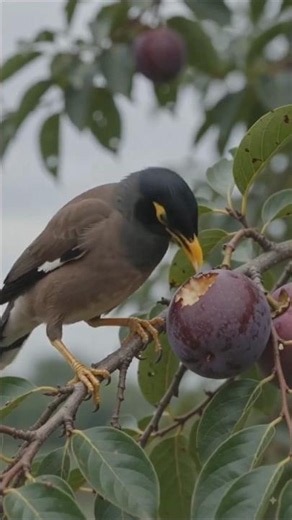 Myna birds eating sweet village fruits 🌴🫐