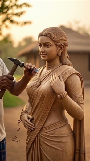 Wooden Girl Sculpture Making 🔥 Handcrafted Art Process | Satisfying Carving Video#shorts