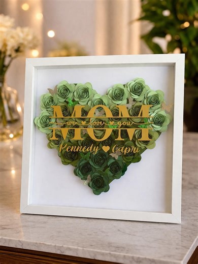 Handmade 3D Rose Heart Shadow Box, Mom Keepsake, Custom Quote Frame - Etsy