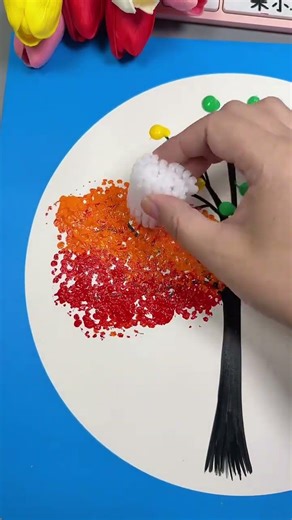 Draw a tree in spring with fruit net #Parent-Child Handicraft #Kindergarten Handicraft #Creative Art