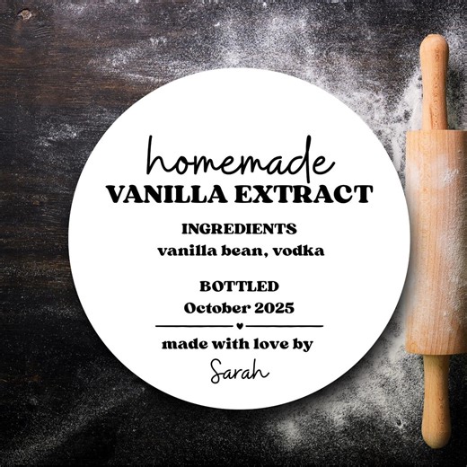 Custom Vanilla Extract Round Labels | Minimalist Black and White Stickers for Homemade Extract, Bottles & Gifts - Etsy