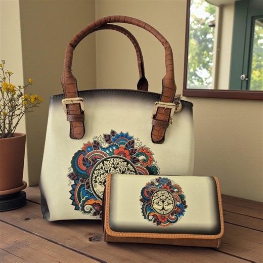 Handmade Vegan Bag Tree of Life Multicolor | Boho Chic Handbag Set With Wallet | Artisan Purse - Etsy