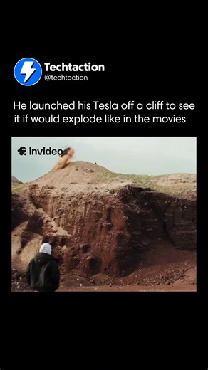 Interesting Tech Videos!🎬 on Instagram: "Danny Duncan just pushed Tesla durability testing to an extreme by launching a Model 3 off a cliff to challenge the movie myth that cars explode on impact. Before the jump, he hammered the windows to demonstrate how much stronger Tesla’s glass is compared to standard car windows. Once airborne, the airbags deployed mid-flight, and the final crash was devastating, leaving the vehicle completely crushed. Yet despite the violent impact, the Tesla never expl