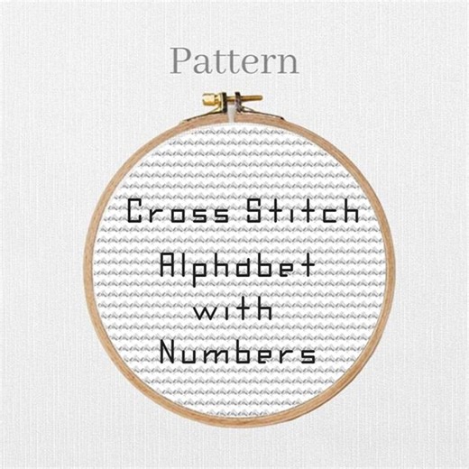Backstitch alphabet pattern with small cross stitch letters and numbers