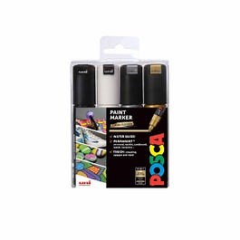 Uni Posca Marker Pen PC-8K 8mm Chisel Tip Monotones Pack of 4