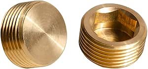 Quickun 3/8" npt Hex Plug Brass Pipe Fitting, Internal Hex Thread Socket Plug (Pack of 2)