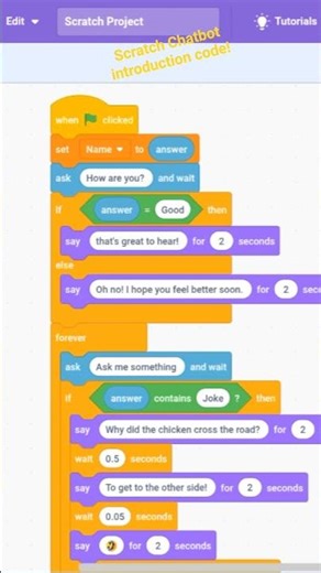Full introduction code for a chatbot on scratch! #codingtips #computer #Scratch
