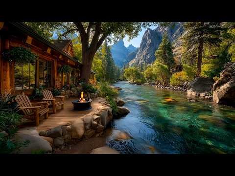 Elegant Spring Riverside Cabin 🌸 Cozy Fire & Nature Sounds for Mind Relaxation