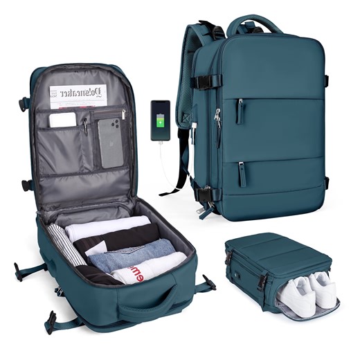 Large Travel Backpack Women, Men Carry On Backpack Men,Hiking Backpack Waterproof Outdoor Sports Casual Daypack with USB Charging Port,School Laptop Bag Peacock Blue