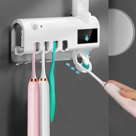 Multifunctional Induction Toothbrush Holder Automatic Toothpaste Squeezing Hole Free Wall Mounted Toothbrush Storage Box