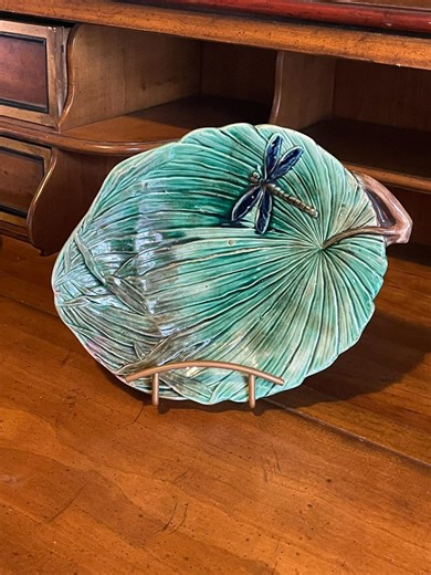 Antique English Majolica Blue Dragonfly on Green Lily Pad Plate - Etsy