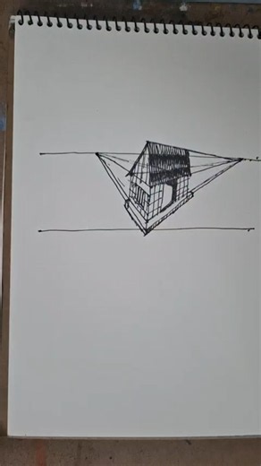 Easy one- point perspective house drawing tutorial || Pen sketch for beginners || house sketch