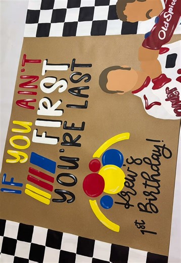 No better banner for Krew 🏁 ••• Request a banner through my order form 🫶🏼 #custombanner | #bannerpainting | #banner | #brownpaperbanner | #ifyouaintfirstyourelast