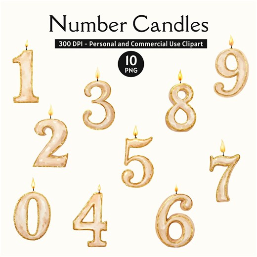 Number Candle Clipart 0–9 PNG, Birthday Cake Topper Numbers, Milestones Birthday Age Anniversary - Etsy