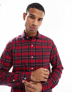 Camisa a cuadros rojos y azul marino de corte custom con logo de icono de sarga aterciopelada de Polo Ralph Lauren | ASOS
