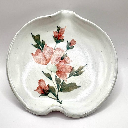Vintage Hand Painted Spoon Rest Pottery Stoneware Pink Floral Design - Etsy