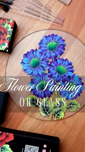 Renjitha Anoop | 🌸💐 Painting Process On Glass 🔴 Flower Painting. I hope you will like, share, and comment ♥️✨️✍️ Materials: Glass Acrylic paints... | Instagram
