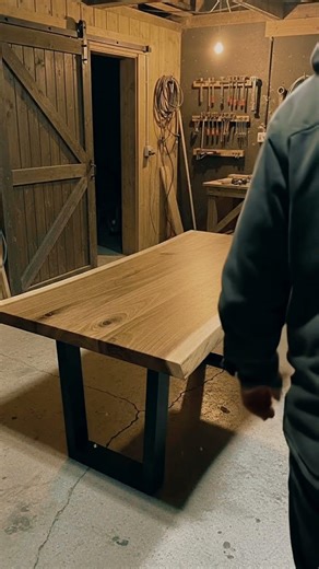 From Raw Wood to Rustic Masterpiece 🌙 Live Edge Dining Table Build at Night #Woodworking#DIYFurnitur