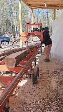 Pine Log Sawed into 2x6 Lumber on the Portable Sawmill