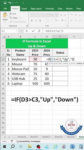IF Formula in Excel (Up & Down Logic) 🔼🔽 #Shorts