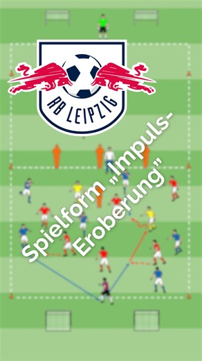 Fussballtraining on Instagram: "Schluss mit langsamem Umschalten! Mit der Spielform „Impuls-Eroberung“ bringst du maximale Gier und Dynamik in deine Truppe und trainierst explosives Gegenpressing nach Ballverlust. Diese und viele weitere Spielformen mit allen Coaching Punkten findest du in unserer Fussballtraining App! (Link in Bio) Viel Spaß! 💪🏻 #rbleipzig #rbl #rblnachwuchs #spielformen #fussballtraining"