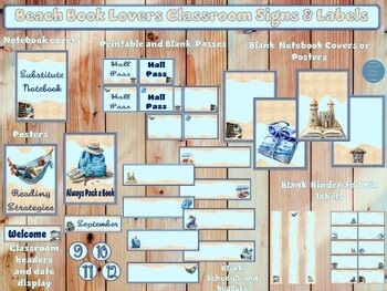 Beach Book Lovers Classroom Signs & Labels for Middle and High School