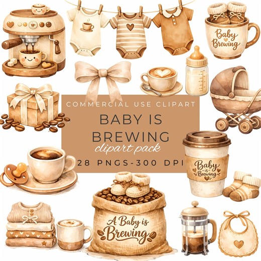 Baby Brewing Clipart, Coffee Baby Shower Graphics, Baby Shower Elements, Latte Art - Etsy