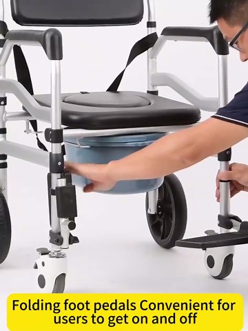 Foldable Shower Chair, Shower Wheelchair with Lockable Wheels Rolling Bedside Commode for Toilet with Height Adjustable & Sponge Padded Seat for Elderly Support 330lbs+Extra Cushion (O-Shape)