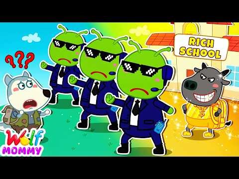 Rich Student's Bodyguards Block Little Wolf At School! 😲 Kids Learn Good Manners | Mommy Wolf