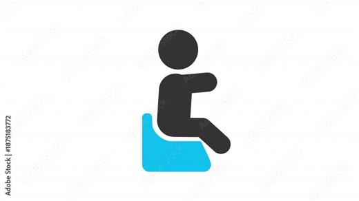 Child sitting on a potty chair stickman animation silhouette. Baby toilet, toilet training. Moving hands and body. Simple human stick figure. Solid glyph pictogram HD video. Dynamic person movement