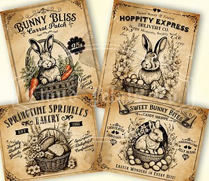 Vintage Easter Bunny Labels, Printable Easter Decor (digital Download) - Etsy