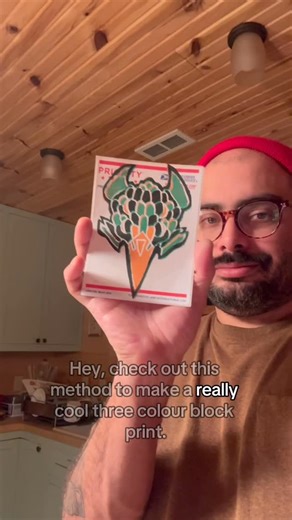 Adam Hernandez on Instagram: "First art of 2026! Check out this cool and unique method to block print! Anyone else ever try this before? It’s quick and easy and I think the end result is a pretty rad print! Cheers 🥂 #blockprinting #artstagram #process #behindthescenes #printmaking"