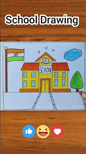 School Scenery Drawing / My School Drawing / How to Draw a Easy School for Beginners / Drawing