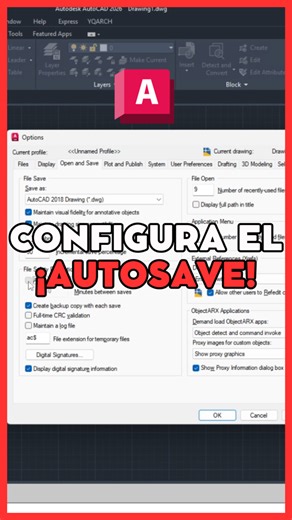 No pierdas tu trabajo y configura el autoguardado en AutoCAD. #autocad #autocad2d #autocaddrawing #autocadarchitecture #autocaddesigning #autocadtutorial #autocadplan #autocadtraining | Arqvis