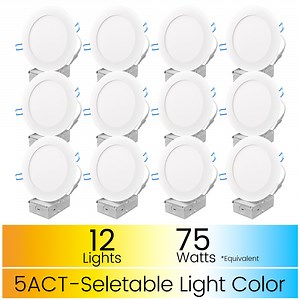 Great Value 6" LED Canless Downlight, 12-Watt (75W Replacement) CCT Selectable with J Box, 12 Pack
