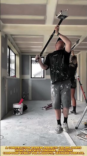 Skilled worker apply compound, smooth surface, and perfect ceiling joints