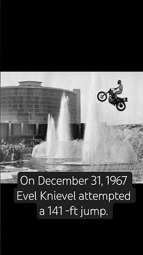 Evel Knievel attempted a 141-ft motorcycle jump over the fountains at Caesars Palace in Las Vegas.