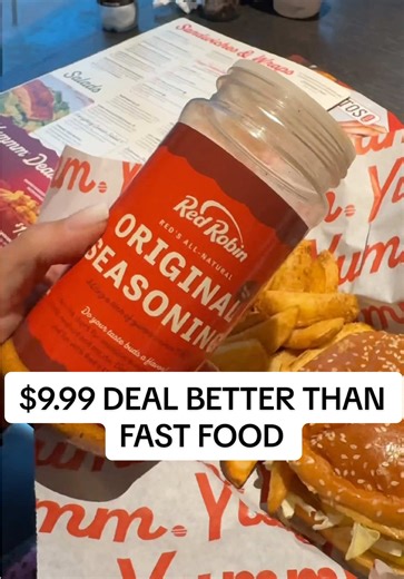 Why are we paying drive-thru prices when this exists? 👀🍔 We tested out the $9.99 deal at Red Robin and it gets you a double burger drink bottomless sides and it did NOT disappoint. #foodtok #cheapeats #mealdeal #foodtok @Red Robin Burgers