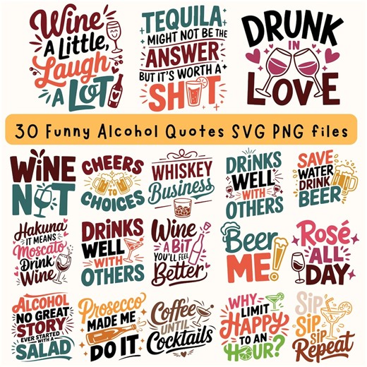 Funny Alcohol Quotes Bundle: Drinking Humor Clipart (PNG SVG Digital) - Etsy