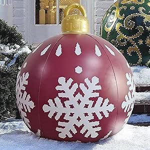 Outdoor Christmas PVC Inflatable Decorated Ball - Giant Christmas Inflatable Ball Christmas Tree Decorations, 23.6 Inch Christmas Inflatable Balls Outdoor Decorations with Pump, Xmas Toy (A9)