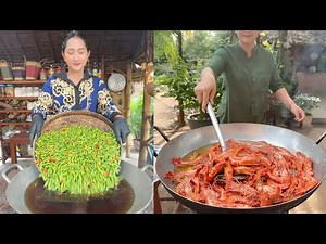 Sros cooking show: Fry chili, fry durian sticky rice, fry shrimp crispy | Amazing cooking skill