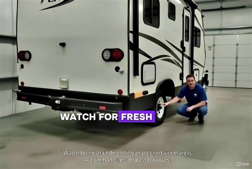 RV Tire Blowouts leave two signs . Past tire blowouts often leave hidden repairs RV buyers never notice. Always inspect wheel wells, wiring, and fresh undercoating before buying. Checklist in bio. #rvinspection #rvtiktok #usedrv #rvtips #rvtruth
