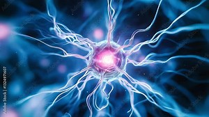 A detailed observation of neuron activity highlighting complex connections and energy in a digital representation