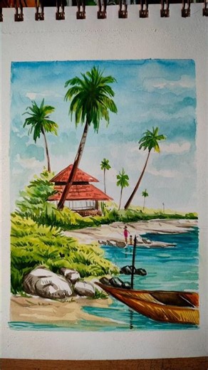 Beautiful Beach Watercolour Painting #art #painting #shorts #shortsfeed #watercolor #viral