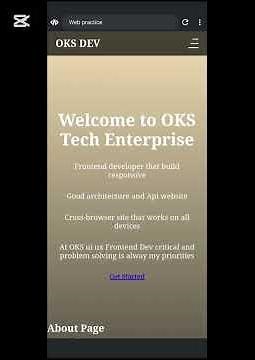 Landing page website step by step slow demo on Acode cell phone,html,get started button, About Page