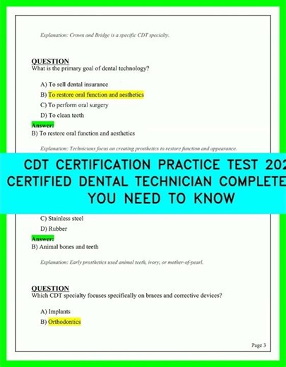 CDT CERTIFICATION PRACTICE TEST 2026 CERTIFIED DENTAL TECHNICIAN COMPLETE ALL YOU NEED TO KNOW VID.