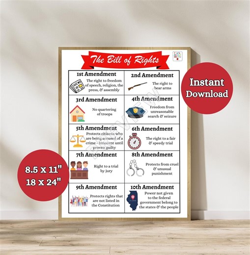 Bill of Rights Resources, 10 Amendments Anchor Chart, US Constitution, History Classroom Print, US Civics Government Classroom Poster - Etsy